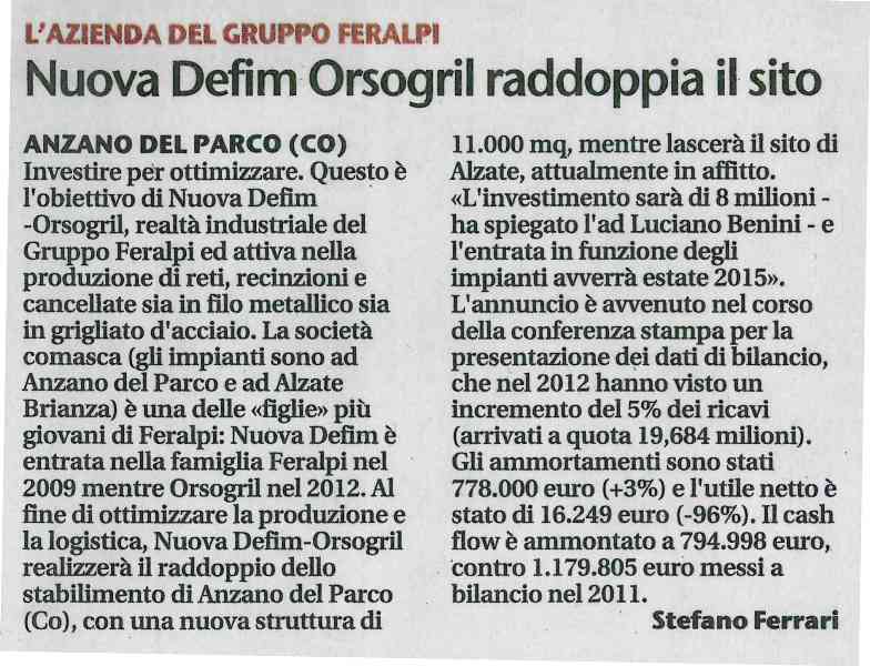  Nuova Defim Orsogril raddoppia il sito
